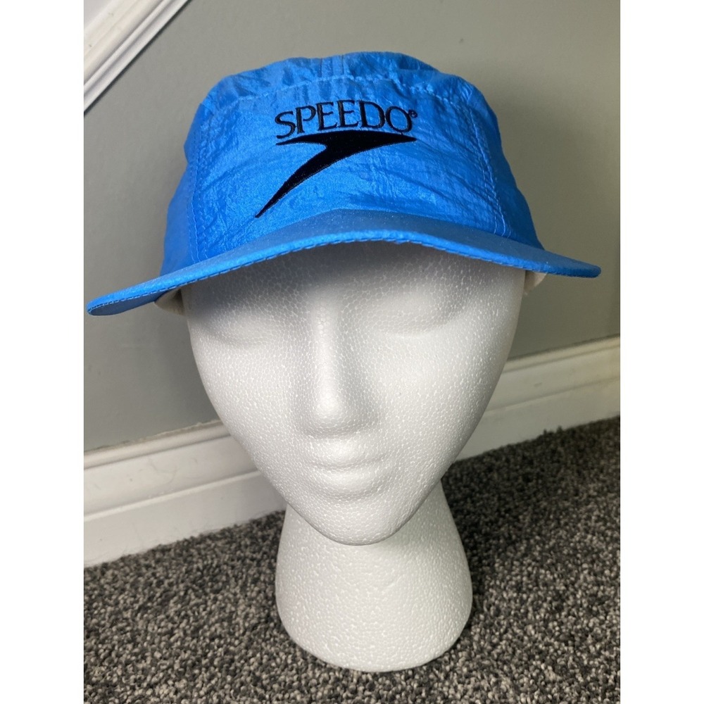 Vintage 90s Speedo Lightweight Baseball Hat Cap Breathable Blue Drawstring Nylon